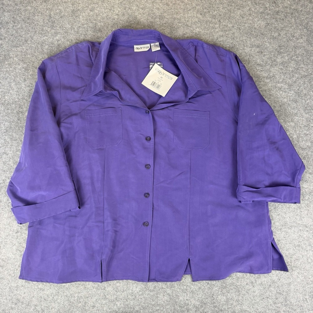 Apparenza Shirt Womens 3X Deep Grape Purple Polynosic Button Up Blouse New NWT